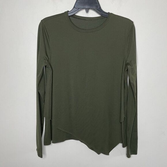LULULEMON Sweetest Day Top Womens 2 Olive Green Asymmetric Hem Long Sleeve - Picture 1 of 7